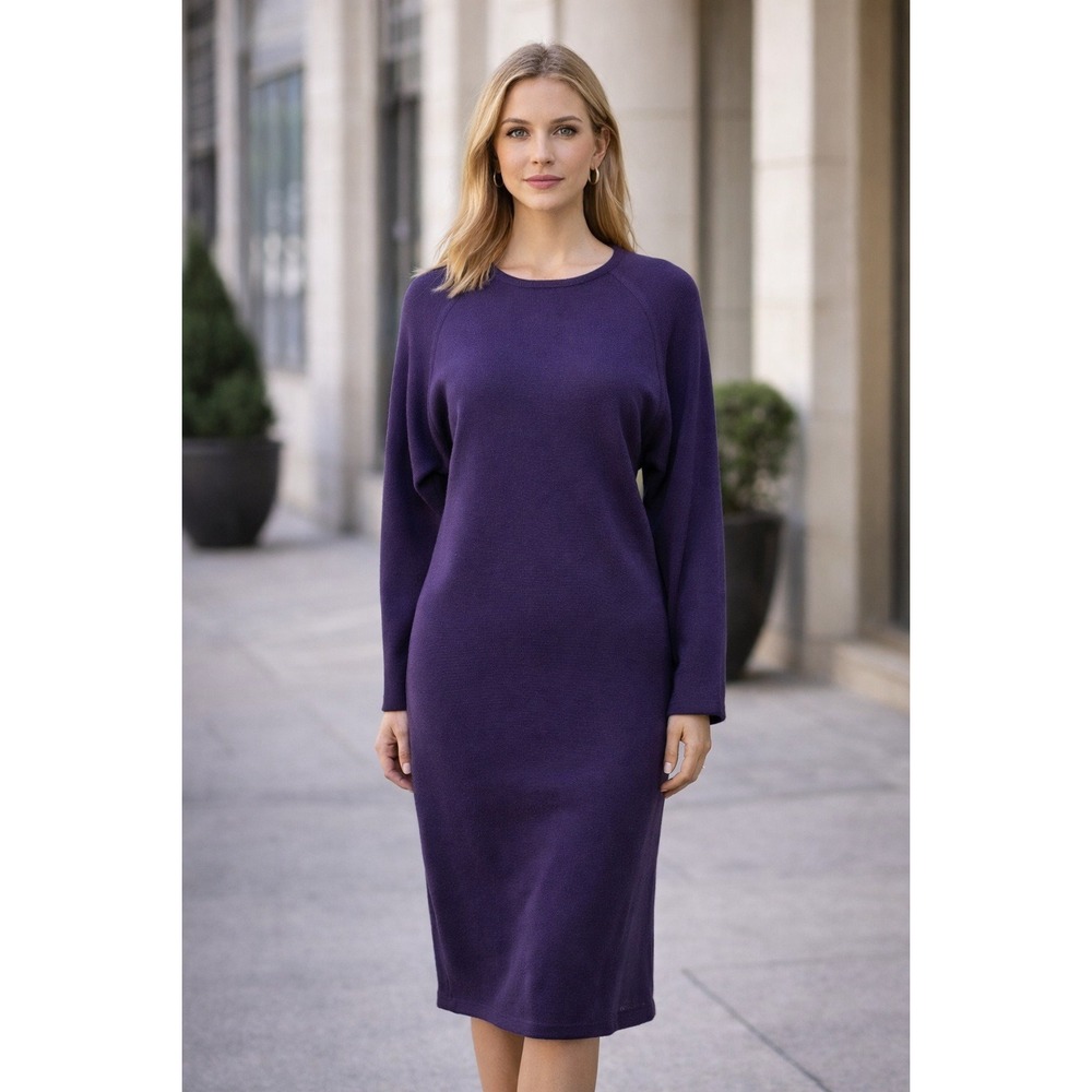 Outlander Dress Women's Small Purple Acrylic Wool Midi Shoulder Pads Long Sleeve